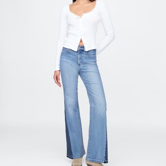 Gap High Rise Patched '70s Flare Jeans - Picture 1 of 10